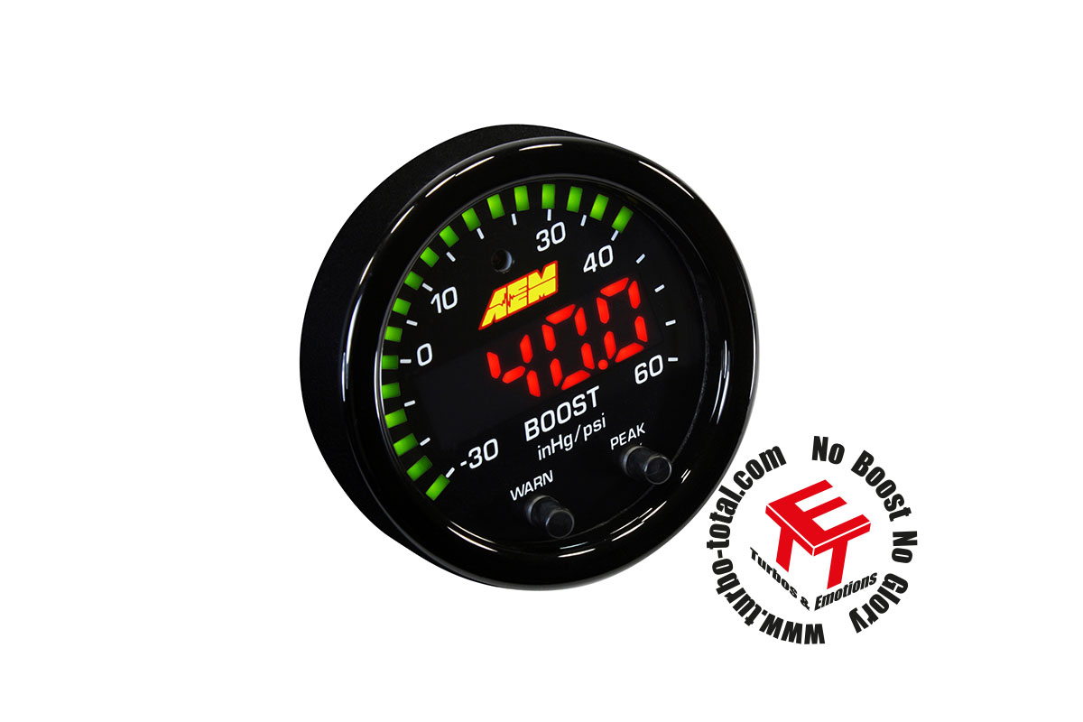 AEM X Series Boost Pressure Gauge 30in//Hg~35PSI Black Bezel Black Face 30-0306